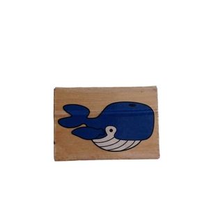 🔥4/$20 Blue Whale -Marine -Ocean Wood/Rubber Stamp -Vintage -Mounted *INK STAIN